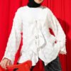 Fringed Ruffled Tie-Up Kimono Ecru