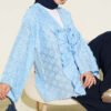 Fringed Ruffled Tie-Up Kimono Blue