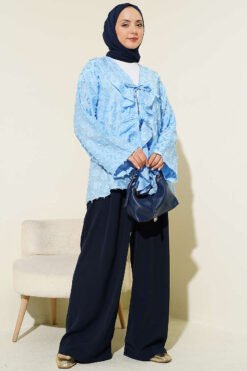 Alternatieve weergave van Fringed Ruffled Tie-Up Kimono Blue