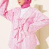 Fringed Ruffled Tie-Up Kimono Pink