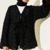 Fringed Ruffled Tie-Up Kimono Black