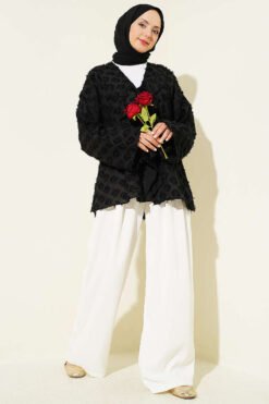 Vue alternative de Fringed Ruffled Tie-Up Kimono Black