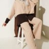 Color Blocked Scarf Twin Set Beige