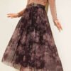 Retro Floral Pattern Tulle Skirt Brown wholesale skirt - Hicabistan Turkey factory