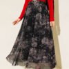 Retro Floral Pattern Tulle Skirt Black wholesale skirt - Hicabistan Turkey factory