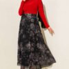Retro Floral Pattern Tulle Skirt Black wholesale skirt view 2 - Hicabistan Turkey factory