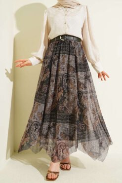 Asymmetric Tulle Skirt Khaki