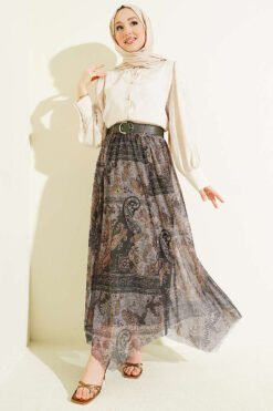 Vista alternativa de Asymmetric Tulle Skirt Khaki