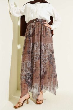 Asymmetric Tulle Skirt Mink
