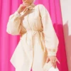 Balloon Sleeve Tie Waist Shirt Beige wholesale shirt - Hicabistan Turkey factory