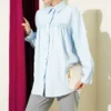 Ruffled Lace Poplin Shirt Blue