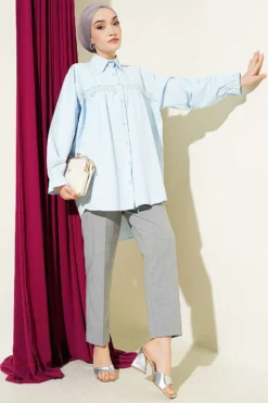 Alternative view of Ruffled Lace Poplin Shirt Blue