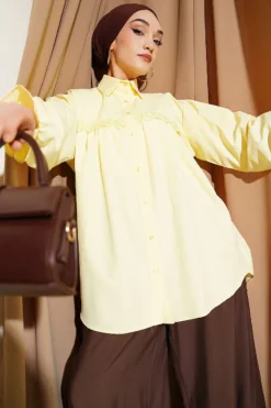 Ruffled Lace Poplin Shirt Yellow