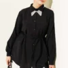 Lace Back Tencel Shirt Black en gros shirt - Hicabistan usine Turquie