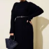 Braided Knit Dress Navy Blue wholesale dress view 2 - Hicabistan Turkey factory