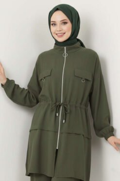 Vue alternative de Fake Pocket Zippered Two-Piece Set Khaki