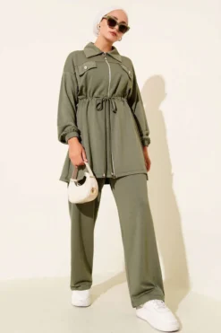Fake Pocket Zippered Two-Piece Set