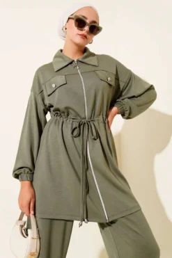 Alternative view of Fake Pocket Zippered Two-Piece Set