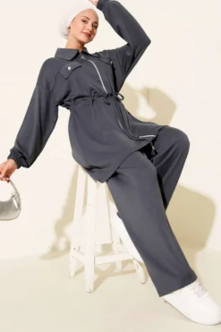 Fake Pocket Zippered Two-Piece Set