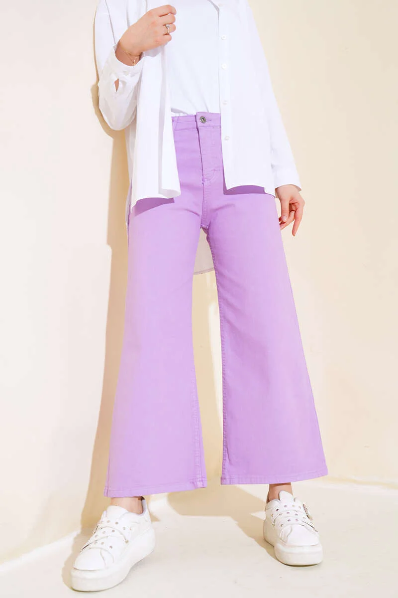 Loose Short Plain Trousers Lilac