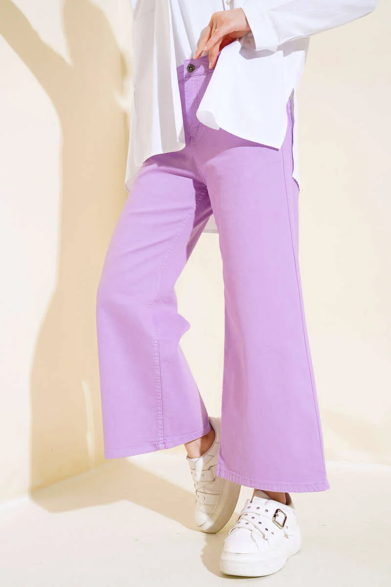 Loose Short Plain Trousers Lilac - Image 2