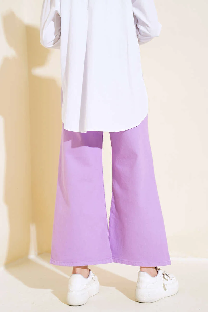 Loose Short Plain Trousers Lilac - Image 3