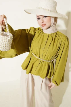 Oversized Short Shirt with Loose Sleeves wholesale shirt - Hicabistan Turkey factory
