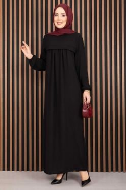Sare Robe Detailed Modest Dress Black