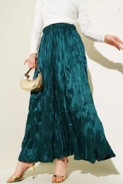 Satin-Look Wrinkled Skirt Emerald wholesale skirt - Hicabistan Turkey factory