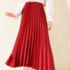 Satin Look Pleated Skirt Burgundy