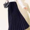 Satin Look Pleated Skirt Navy Blue