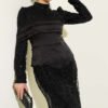 Satin Corset Look Sequin Evening Dress Black wholesale dress view 2 - Hicabistan Turkey factory
