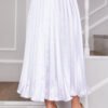 Satin Pleated Skirt with Stone Embellishments White wholesale skirt view 2 - Hicabistan Turkey factory