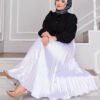 Satin Pleated Skirt with Stone Embellishments White wholesale skirt view 4 - Hicabistan Turkey factory
