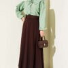 Scuba Belted Bell Skirt Brown wholesale skirt view 2 - Hicabistan Turkey factory