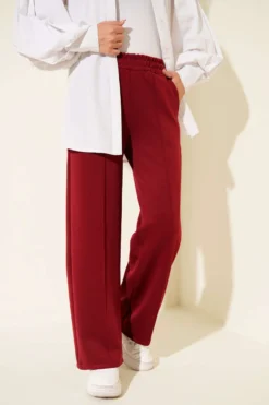 Scuba Wide Leg Trousers Burgundy