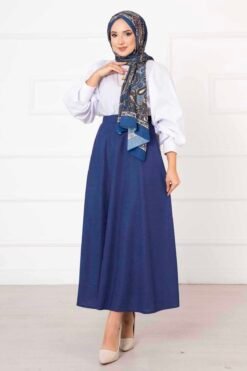 Scuba Mevlana Modest Skirt Indigo wholesale skirt - Hicabistan Turkey factory