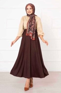 Scuba Mevlana Modest Skirt Brown wholesale skirt - Hicabistan Turkey factory