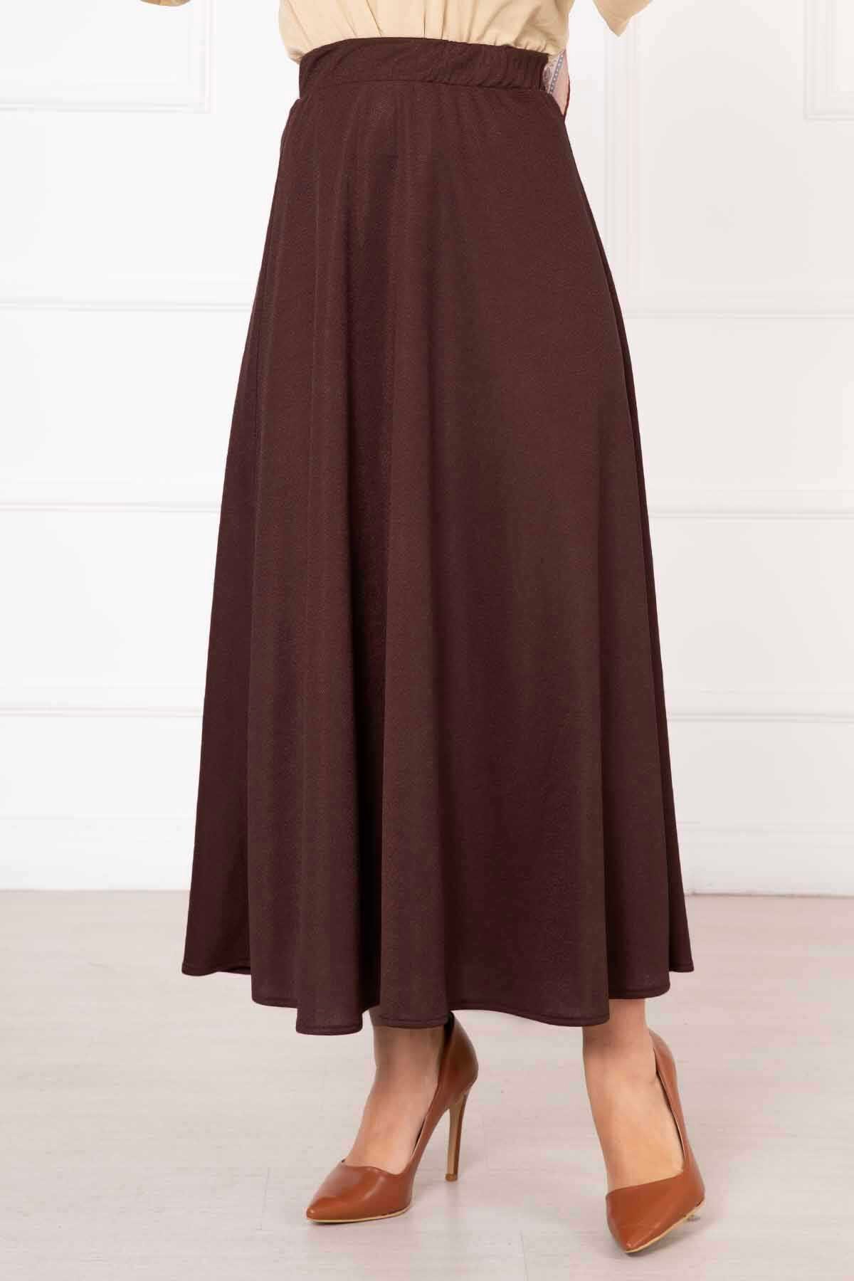 Scuba Mevlana Modest Skirt Brown groothandel skirt view 3 - Hicabistan Turkije fabriek