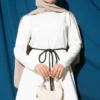 Scuba Detailed Belted Dress Ecru al por mayor dress view 2 - Hicabistan fábrica Turquía