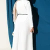 Scuba Detailed Belted Dress Ecru al por mayor dress view 4 - Hicabistan fábrica Turquía