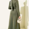 Scuba Detailed Belted Dress Khaki wholesale dress view 3 - Hicabistan Turkey factory