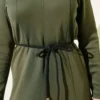 Scuba Detailed Belted Dress Khaki wholesale dress view 4 - Hicabistan Turkey factory