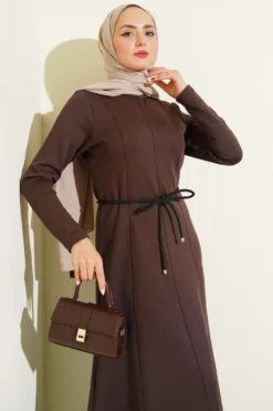 Alternative view of Scuba Detailed Belted Dress Brown