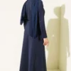 Scuba Detailed Belted Dress Navy Blue en gros dress view 3 - Hicabistan usine Turquie