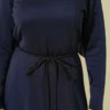 Scuba Detailed Belted Dress Navy Blue en gros dress view 4 - Hicabistan usine Turquie