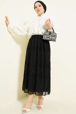 Vue alternative de Striped Gathered Sequin Chiffon Skirt Black