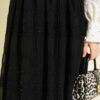 Striped Gathered Sequin Chiffon Skirt Black wholesale skirt view 4 - Hicabistan Turkey factory