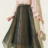 Striped Asymmetric Chiffon Skirt Khaki all'ingrosso skirt - Hicabistan fabbrica Turchia