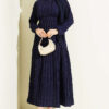 Striped Ruffled Belted Dress Navy Blue - Imagen 2